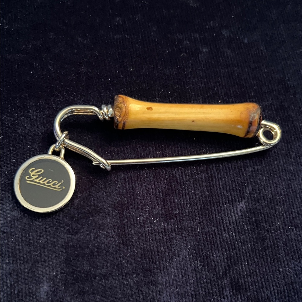 Authentic Rare Vintage Gucci Bamboo Safety Pin Brooch